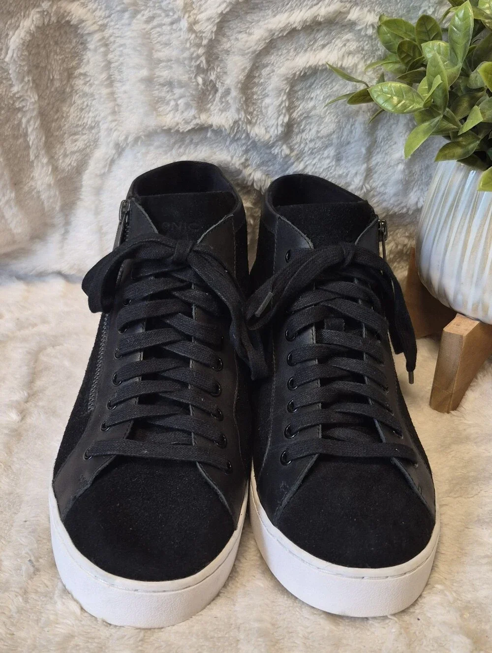 Vionic Splendid Torri Black Leather High Top Sneaker Shoes Women's Size 9.5